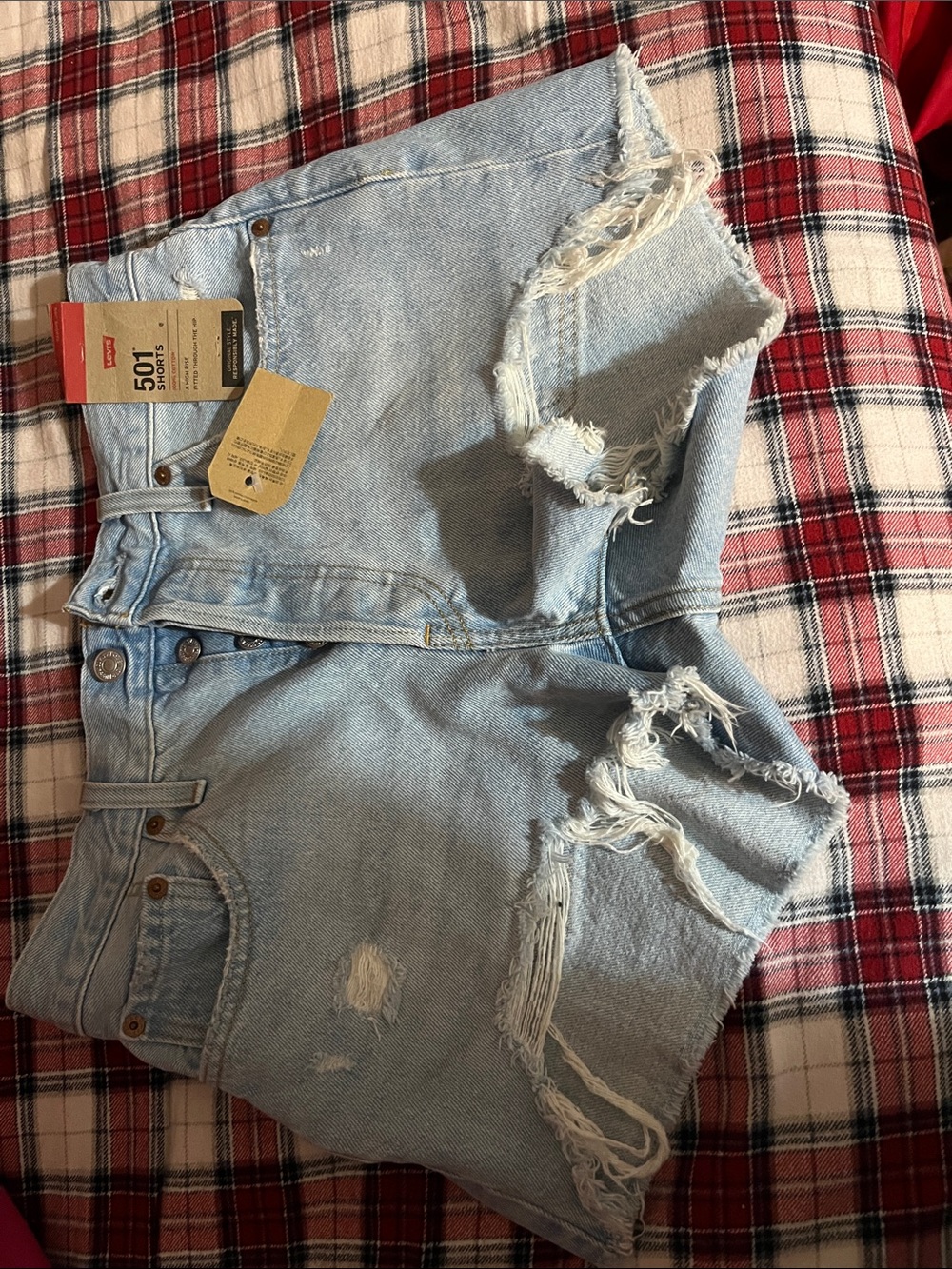 Levi's Light Blue Distressed High-Rise Denim Shorts - Women